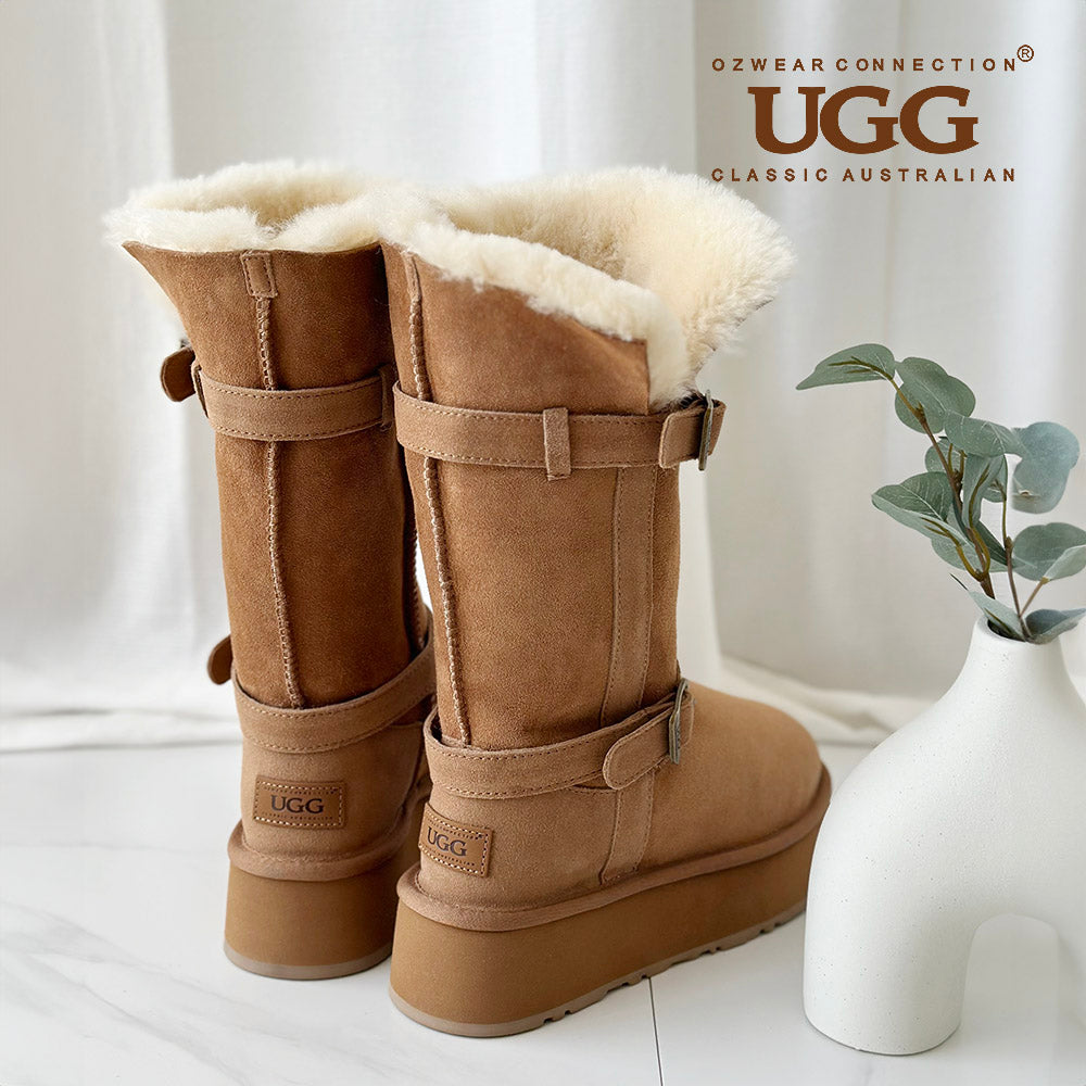 OZWEAR OB847 Classic Platform Buckle Long Boots