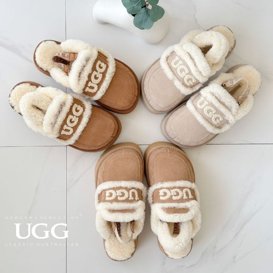 OZWEAR OB938MPDF Violet Shearling Platform Slipper (Elastic logo & Wool strap - 2 straps included)