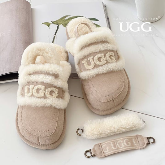 OZWEAR OB938MDF Violet Shearling Slipper (Elastic logo & Wool strap - 2 straps included)