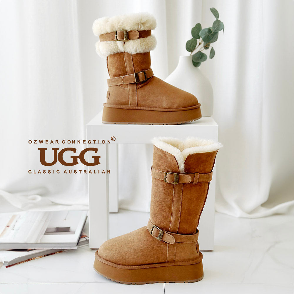 OZWEAR OB847 Classic Platform Buckle Long Boots