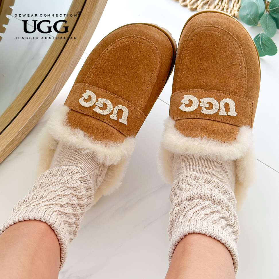 OZWEAR OB982 Priya Knit Logo Shearling Slipper