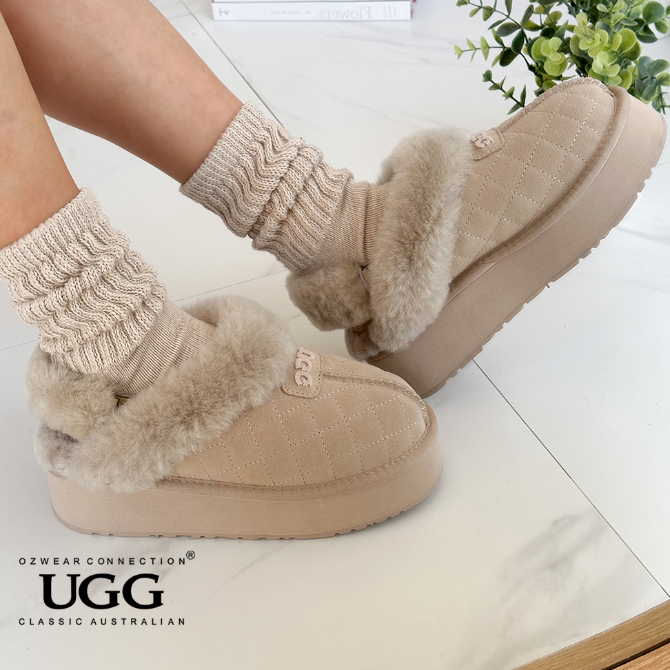 OZWEAR OB114PMDE Coquette Matelassé Logo Platform Slipper