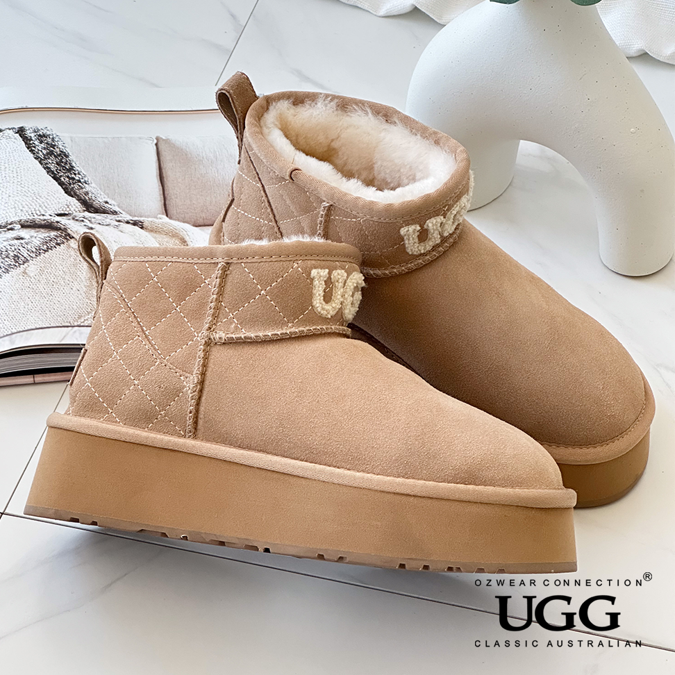 OZWEAR OB658PLM Classic Platform Knit Logo Matelassé Ultra Mini Boot