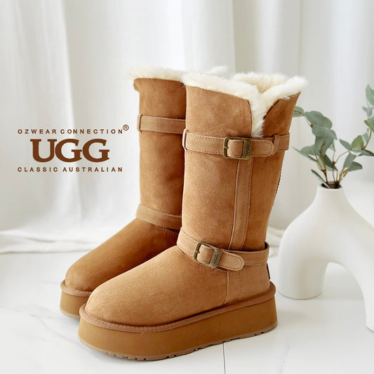 OZWEAR OB847 Classic Platform Buckle Long Boots