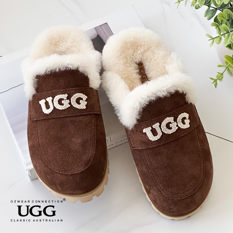 OZWEAR OB982 Priya Knit Logo Shearling Slipper