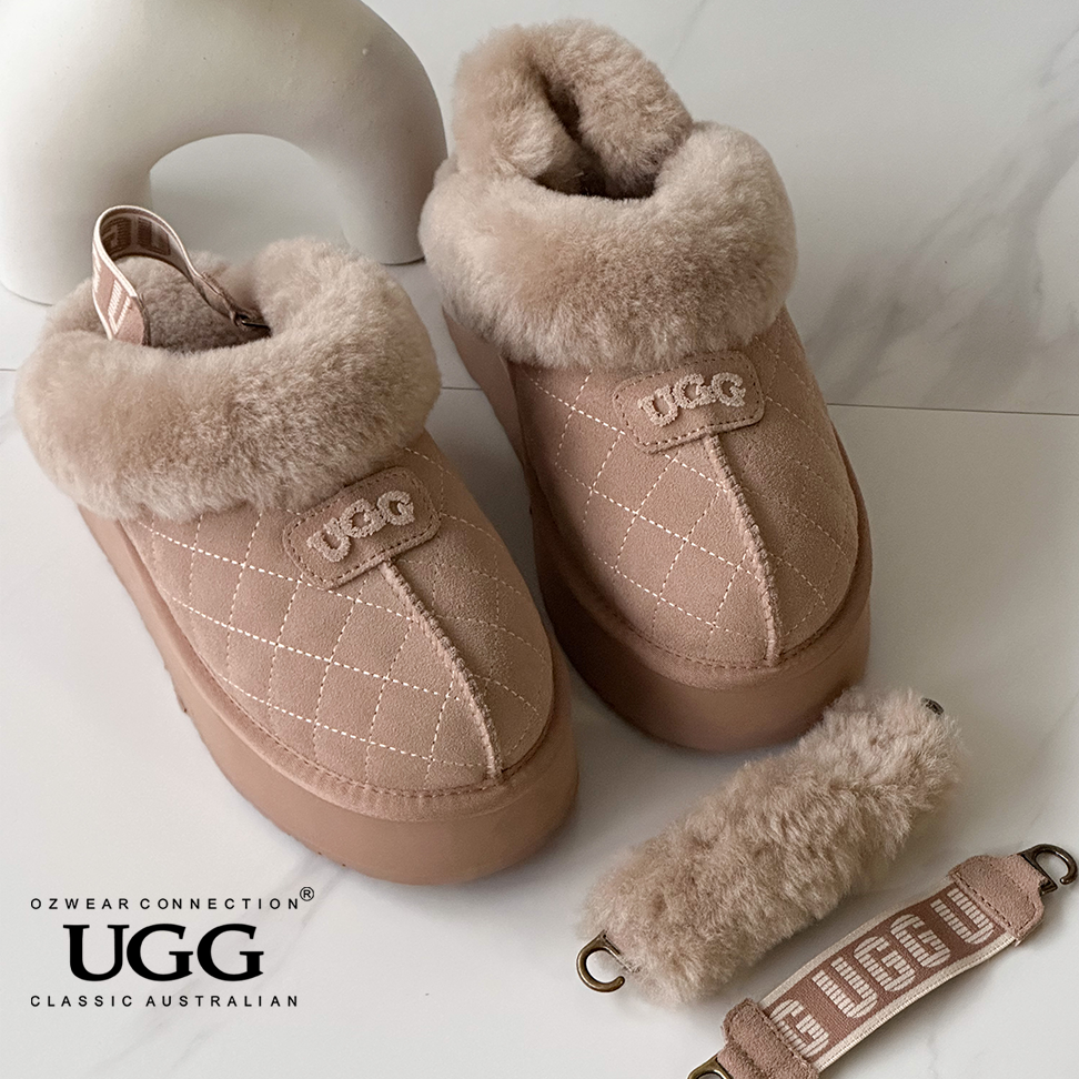 OZWEAR OB114PMDE Coquette Matelassé Logo Platform Slipper