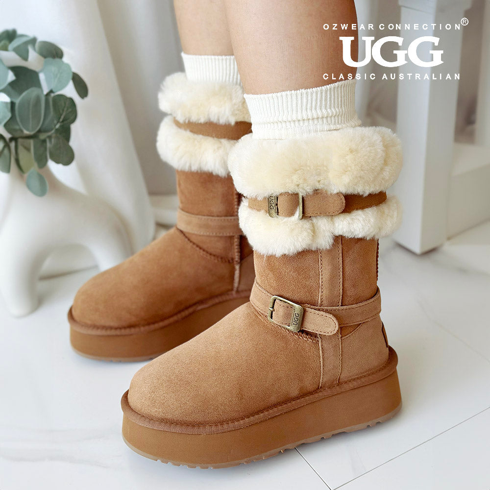 OZWEAR OB847 Classic Platform Buckle Long Boots
