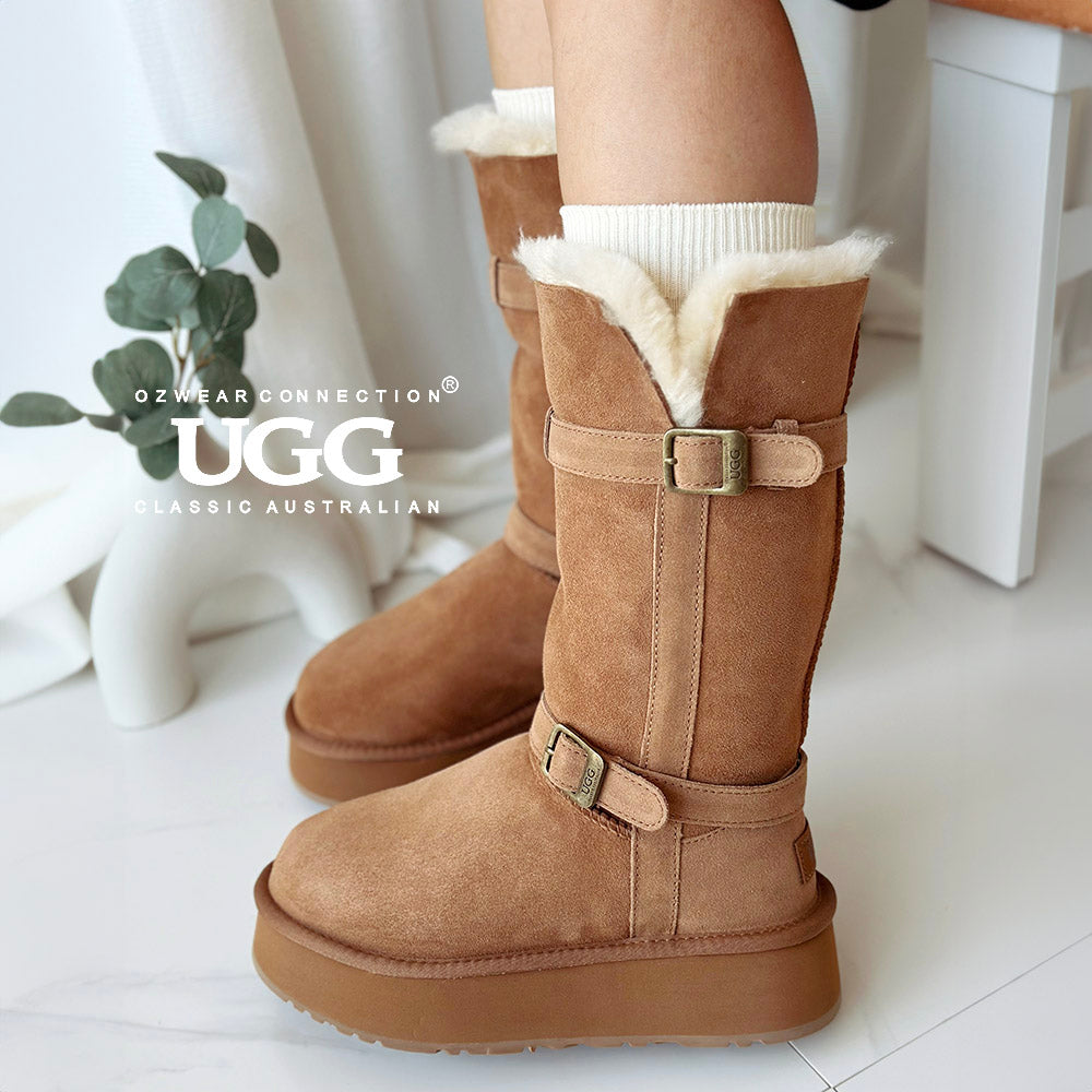 OZWEAR OB847 Classic Platform Buckle Long Boots
