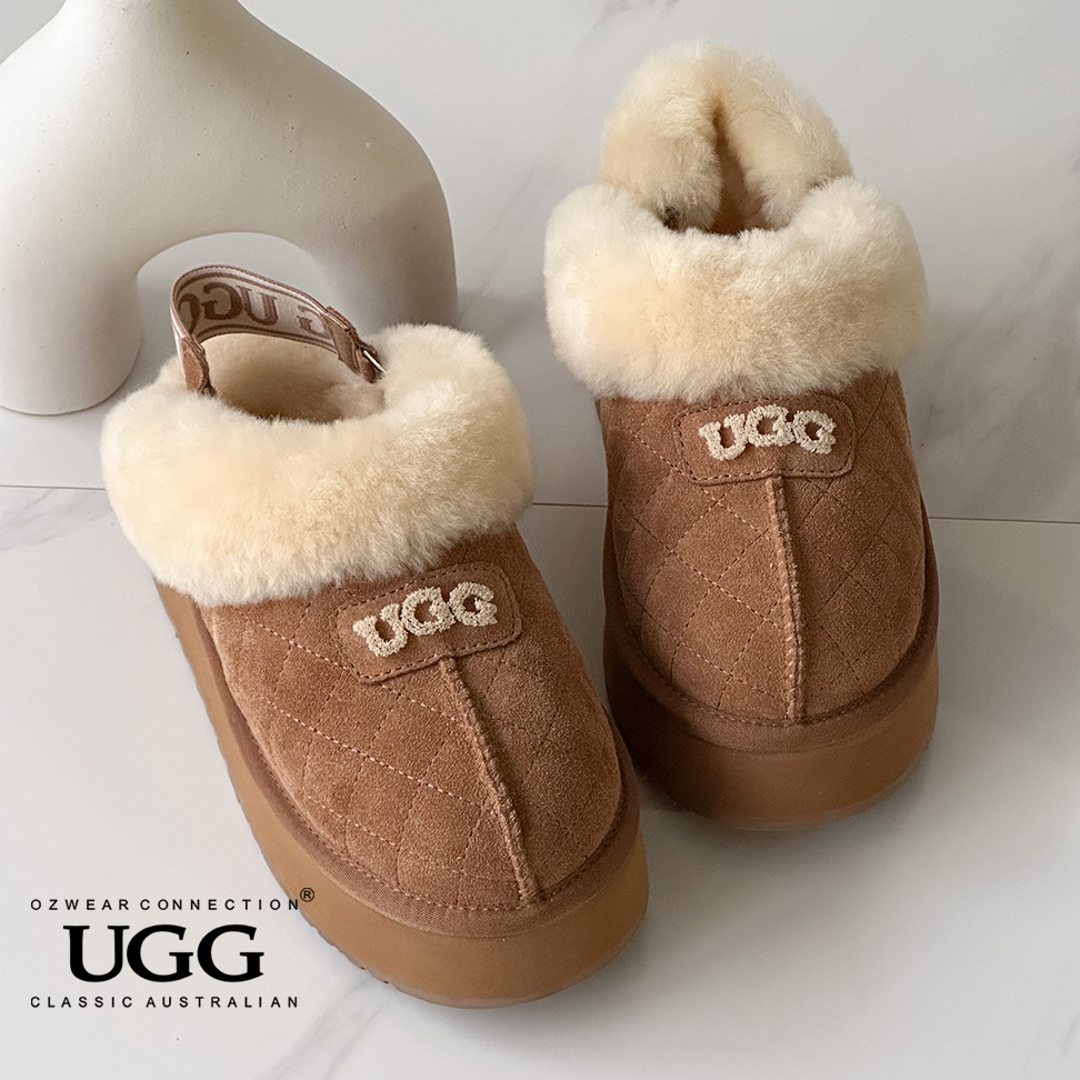 OZWEAR OB114PMDE Coquette Matelassé Logo Platform Slipper