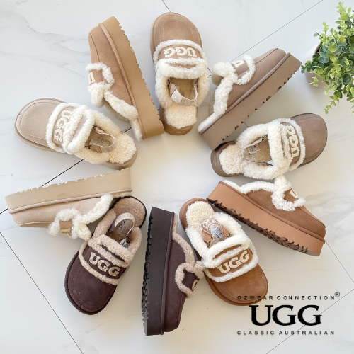 OZWEAR OB938PD Violet Shearling Platform Slipper (Elastic Logo Strap)