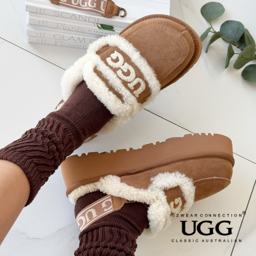 OZWEAR OB938PD Violet Shearling Platform Slipper (Elastic Logo Strap)