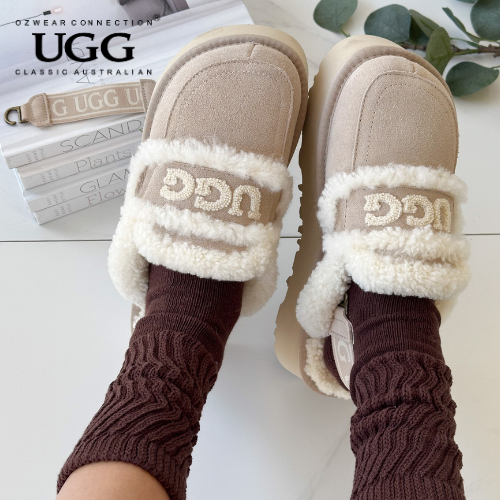 OZWEAR OB938PD Violet Shearling Platform Slipper (Elastic Logo Strap)
