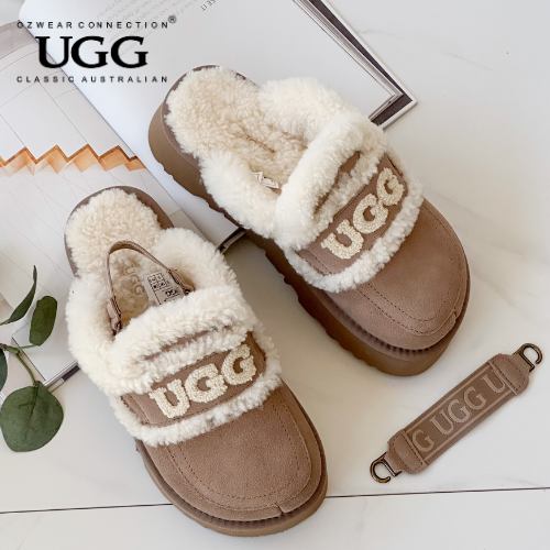 OZWEAR OB938PD Violet Shearling Platform Slipper (Elastic Logo Strap)