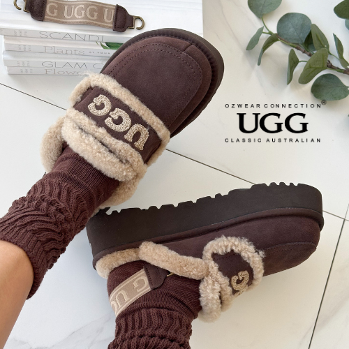 OZWEAR OB938PD Violet Shearling Platform Slipper (Elastic Logo Strap)