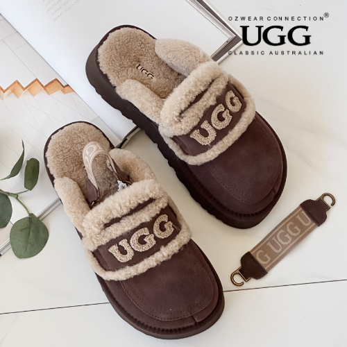 OZWEAR OB938PD Violet Shearling Platform Slipper (Elastic Logo Strap)