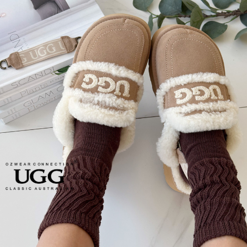 OZWEAR OB938PD Violet Shearling Platform Slipper (Elastic Logo Strap)