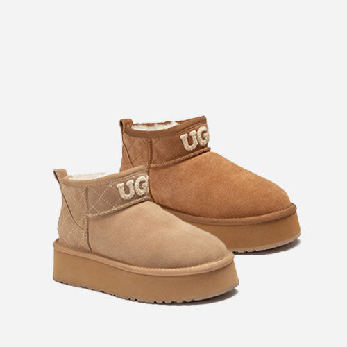 OZWEAR OB658PLM Classic Platform Knit Logo Matelassé Ultra Mini Boot