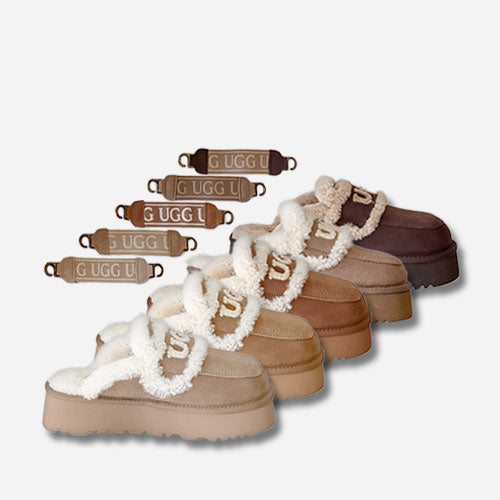 OZWEAR OB938PD Violet Shearling Platform Slipper (Elastic Logo Strap)